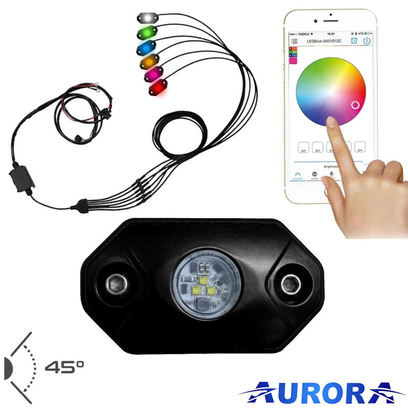 Faro LED Rock Light - Espansione 45° 54W - Kit 6 fari a colori RGB | Topgear.it